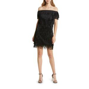 SHO by Tadashi Shoji NWT Fringe Off the Shoulder Mini Cocktail Dress size 4